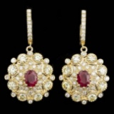 14k Yellow Gold 2.50ct Ruby 7ct Diamond Earrings