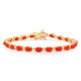 14K Gold 10.66ct Coral 0.48cts Diamond Bracelet