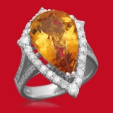 14K Gold 5.46ct Yellow Beryl 1.10ct Diamond Ring