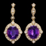 14k Gold 16ct Amethyst 1.7ct Diamond Earrings