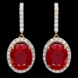 14k Gold 13.00ct Ruby 1.50ct Diamond Earrings