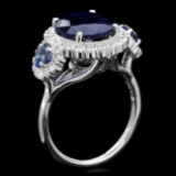 14k White Gold 6.5ct Sapphire 0.90ct Diamond Ring