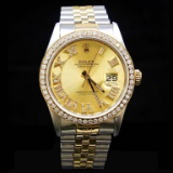 Rolex Two-Tone DateJust 36mm Champagne Roman Numerals Diamond Bezel Aprox. 2.0 cts. Diamond Dial Men