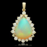 14K Gold 10.78ct Opal 2.15ct Diamond Pendant