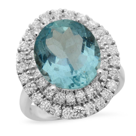 14K Gold 6.88ct Aquamarine 1.65ct Diamond Ring