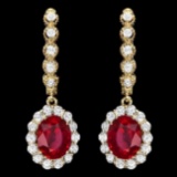 14k Gold 5.00ct Ruby 1.30ct Diamond Earrings
