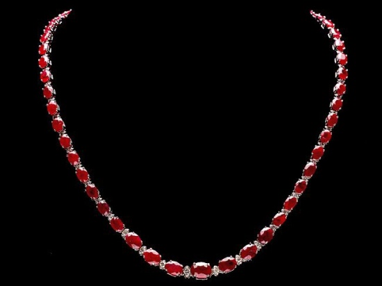 14k Gold 37.00ct Ruby 1.45ct Diamond Necklace