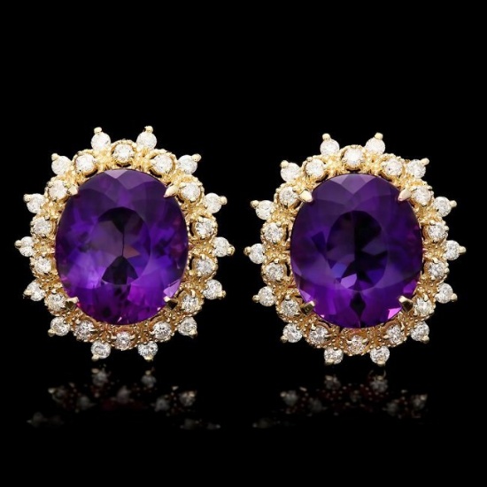 14k Gold 15ct Amethyst 1.3ct Diamond Earrings