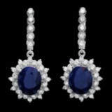 14k Gold 10.00ct Sapphire 1.70ct Diamond Earrings