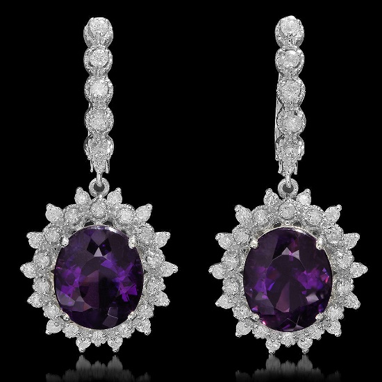 14K Gold 9.25ct Amethyst 1.44ct Diamond Earrings