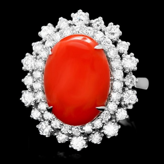 14k White Gold 5.50ct Coral 1.60ct Diamond Ring