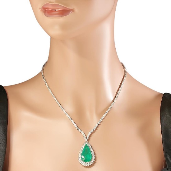 18K Gold 12.58ct Emerald 7.70ct Diamond Necklace