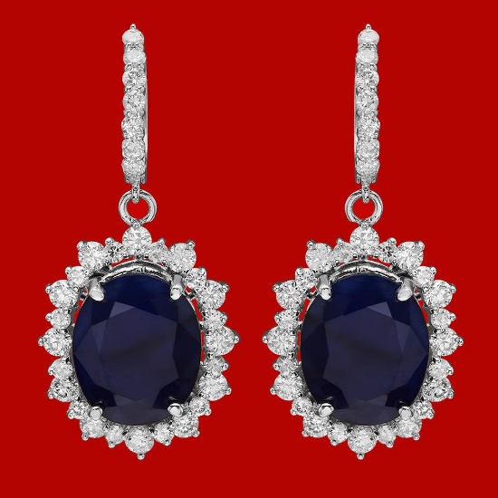 14k Gold 18.89ct Sapphire 3.12ct Diamond Earrings