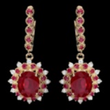 14k Gold 8.2ct Ruby 0.65ct Diamond Earrings