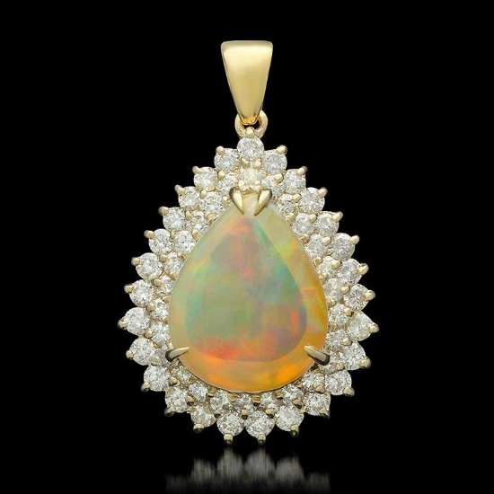 14K Gold 6.64ct Opal 1.95ct Diamond Pendant