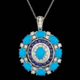 14k Gold 9.00ct Turquoise 1.70ct Diamond Pendant