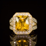 14k Gold 6.20ct Yellow Beryl 2.30ct Diamond Ring