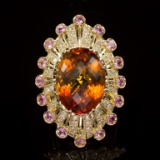 14K Gold 15.34ct Citrine, 0.90ct Pink Sapphire 1.10ct Diamond Ring