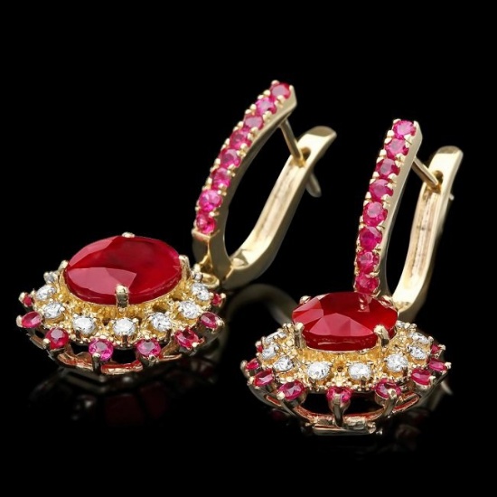 14k Gold 8.55ct Ruby 0.60ct Diamond Earrings