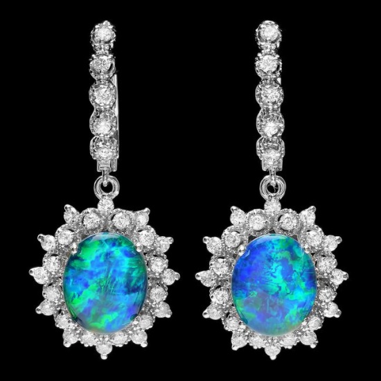14k Gold 5.00ct Opal 1.65ct Diamond Earrings