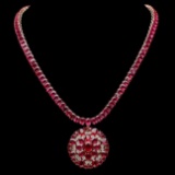 14k Gold 90.5ct Ruby 1.80ct Diamond Necklace