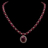 14K Gold 67.60ct Ruby & 2.55ct Diamond Necklace