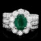 14k White Gold 2.10ct Emerald 3ct Diamond Ring