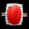 14k White Gold 5.50ct Coral 1.00ct Diamond Ring