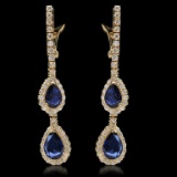 14K Gold 2.60ct Sapphire & 1.75ct Diamond Earrings