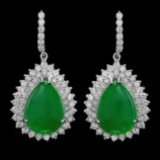 14k Gold 22.50ct Jade 5.15ct Diamond Earrings