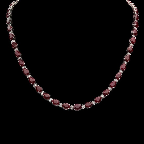 14K Gold 37.05ct Ruby 1.35ct Diamond Necklace