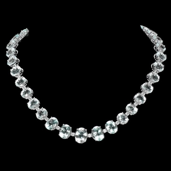 14k Gold 95ct Aquamarine 1.55ct Diamond Necklace
