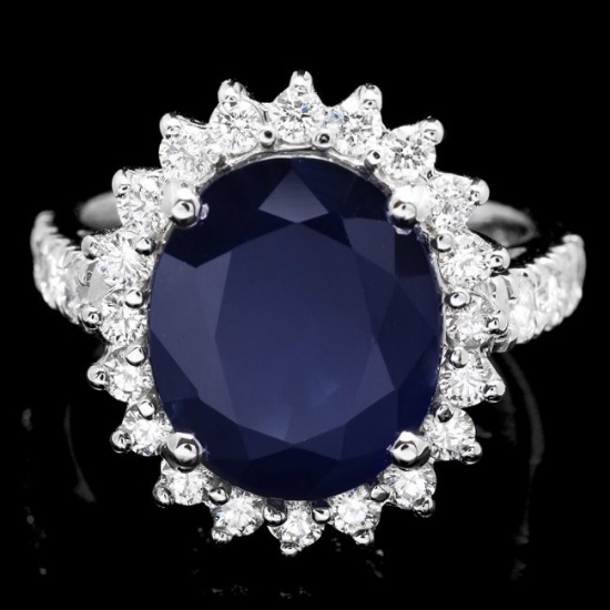 14k Gold 6.30ct Sapphire 1.00ct Diamond Ring