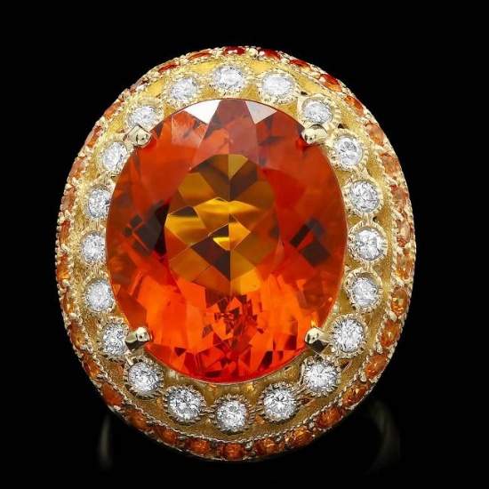 14k Gold 14.50ct Citrine 0.90ct Diamond Ring