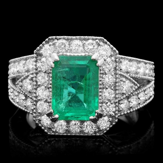 14k White Gold 2.00ct Emerald 1.30ct Diamond Ring