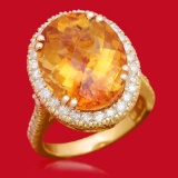 14K Gold 10.11ct Citrine 0.95ct Diamond Ring