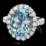 14k Gold 7.70ct Aquamarine 1.27ct Diamond Ring