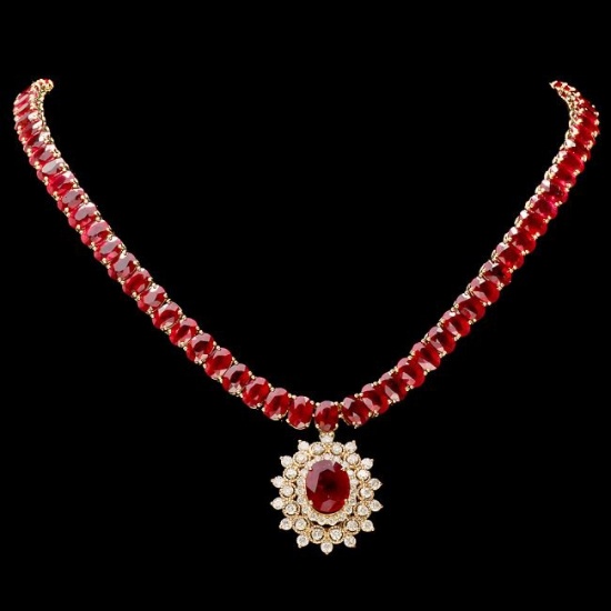 14k Yellow Gold 93ct Ruby 1.55ct Diamond Necklace