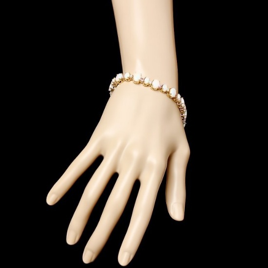 14k Yellow Gold 13ct Opal 0.85ct Diamond Bracelet