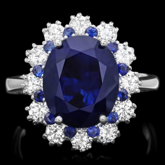 14k White Gold 6ct Sapphire 1.10ct Diamond Ring