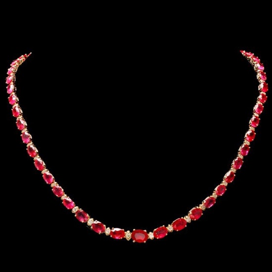 14k Gold 37.00ct Ruby 1.15ct Diamond Necklace