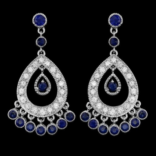14k Gold 3.00ct Sapphire 1.50ct Diamond Earrings