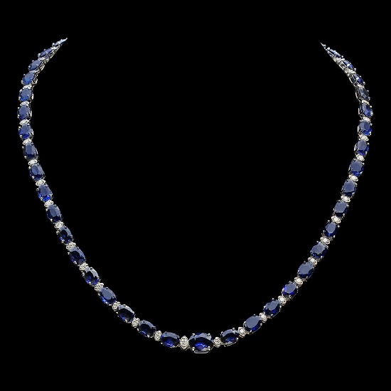 14K Gold 38.53ct Sapphire 1.70ct Diamond Necklace