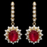 14k Gold 8.00ct Ruby 1.60ct Diamond Earrings