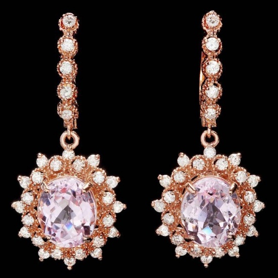 14k Rose 9.00ct Kunzite 1.60ct Diamond Earrings