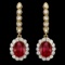 14k Gold 5.00ct Ruby 1.40ct Diamond Earrings