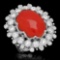 14K Gold 13.71ct Coral 2.58ct Diamond Ring