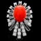 14k White Gold 6.15ct Coral 1.85ct Diamond Ring