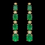 14k Gold 5.50ct Emerald 0.35ct Diamond Earrings