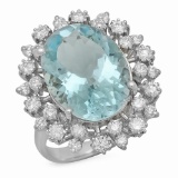 14K Gold 8.00ct Aquamarine 1.23ct Diamond Ring